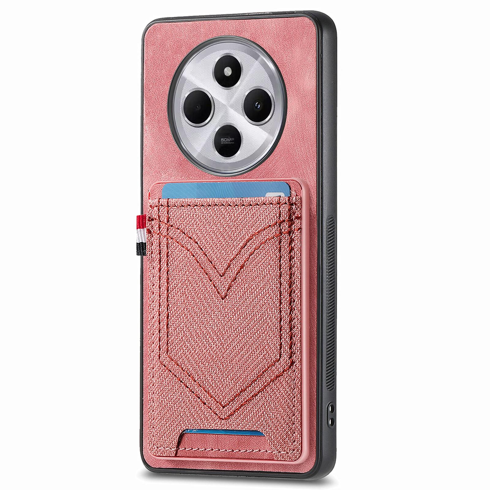 

Phone Case For Xiaomi Redmi 14C 4G/14R 5G/Poco C75 4G Retro Jean Cloth Texture Leather Back Cover Card Holder Pink