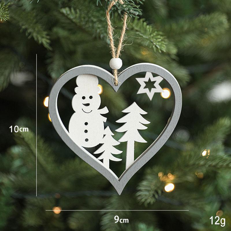 Cross Border Hot Selling Gray Wooden Hollow Christmas Pendant Wooden Wooden Creative Christmas Tree Hanging Decoration
