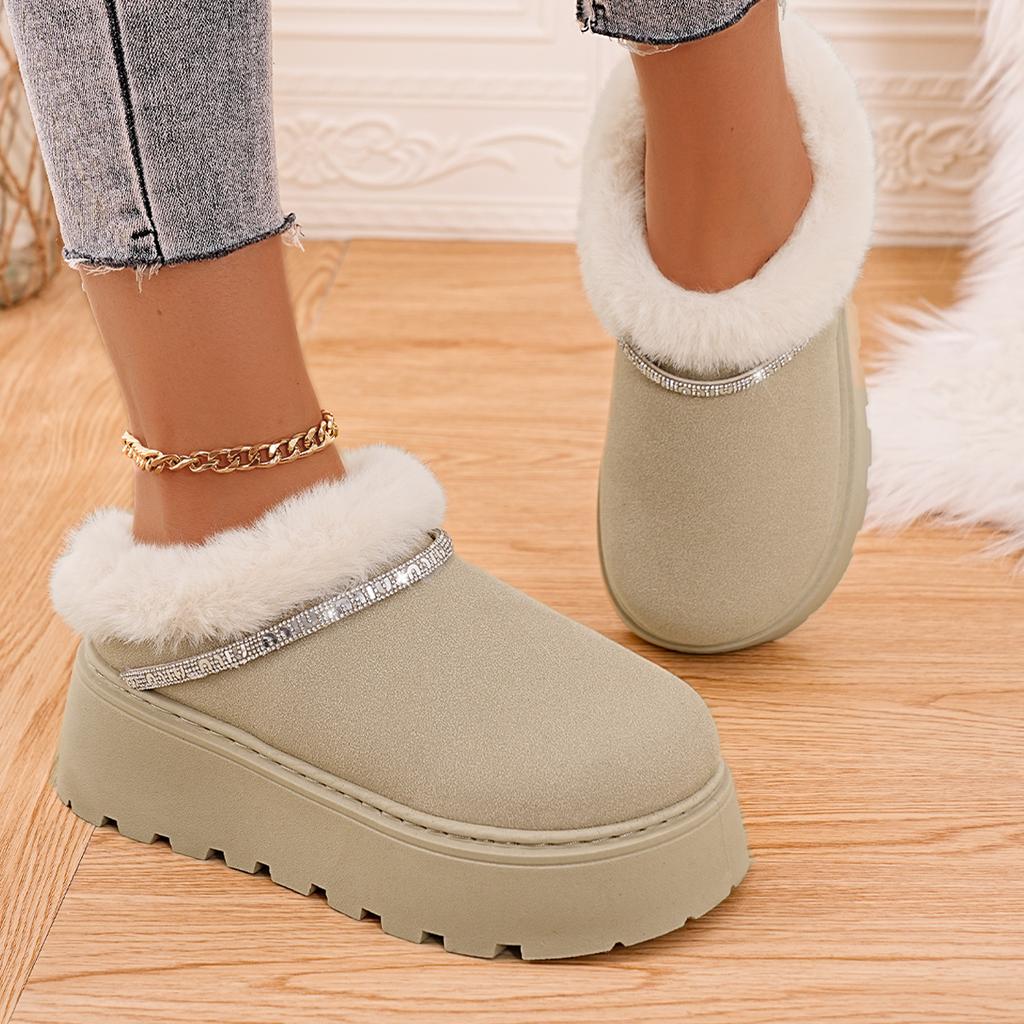 Fashion Fashion Glitter Chain Furry Snow Boots Women 2025 Winter Chunky Platform Wedge Heel Fur Ankle Boots Warm Short Plush Booties