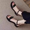 Summer fashion high-value soft leather sandals women's 2025 summer new flat bottom non-slip versatile retro word with sandals
