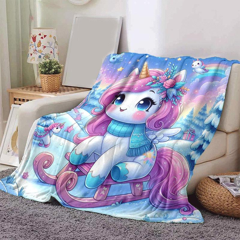 1pc Unicorn Printing Lightweight Flannel Blanket, Comfortable and Warm Blanket, for Camping Sofa Bed and Couch Office, Gift