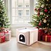 Katzenbett Katzenwürfel Höhle mit flauschigem Ball & Kratzbrett Haustier Spielhaus Großes Kätzchen Schlafbett Bequem für Wohnungskatzen