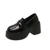 Black Round Head Small Man Increases Height with One Pedal Loafers Women's 2025 New Spring and Autumn British Style Thick-soled Small Leather Shoes