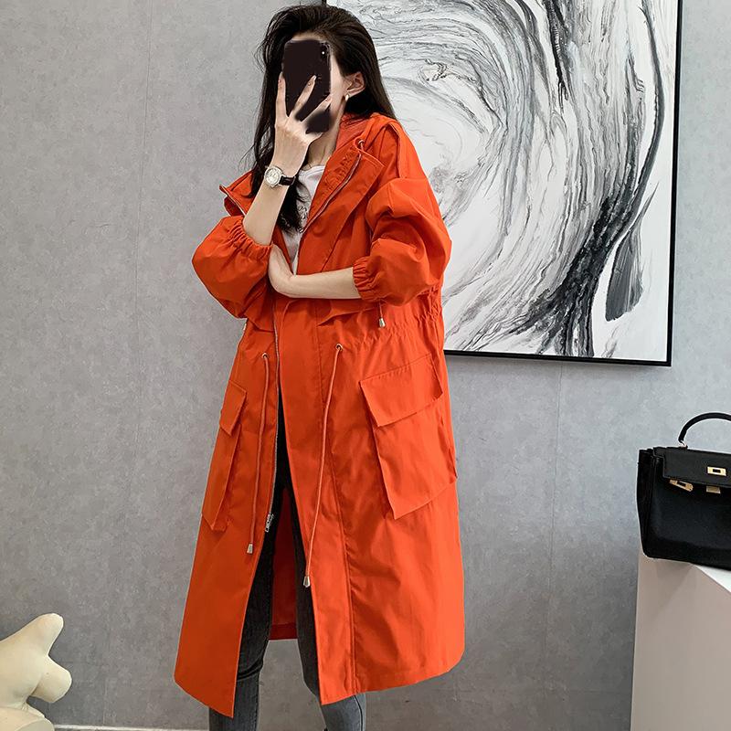 

Свободный женский тренч Осень С капюшоном Повседневный Прямой Элегантный Шикарный Карманы Молния M оранжевый