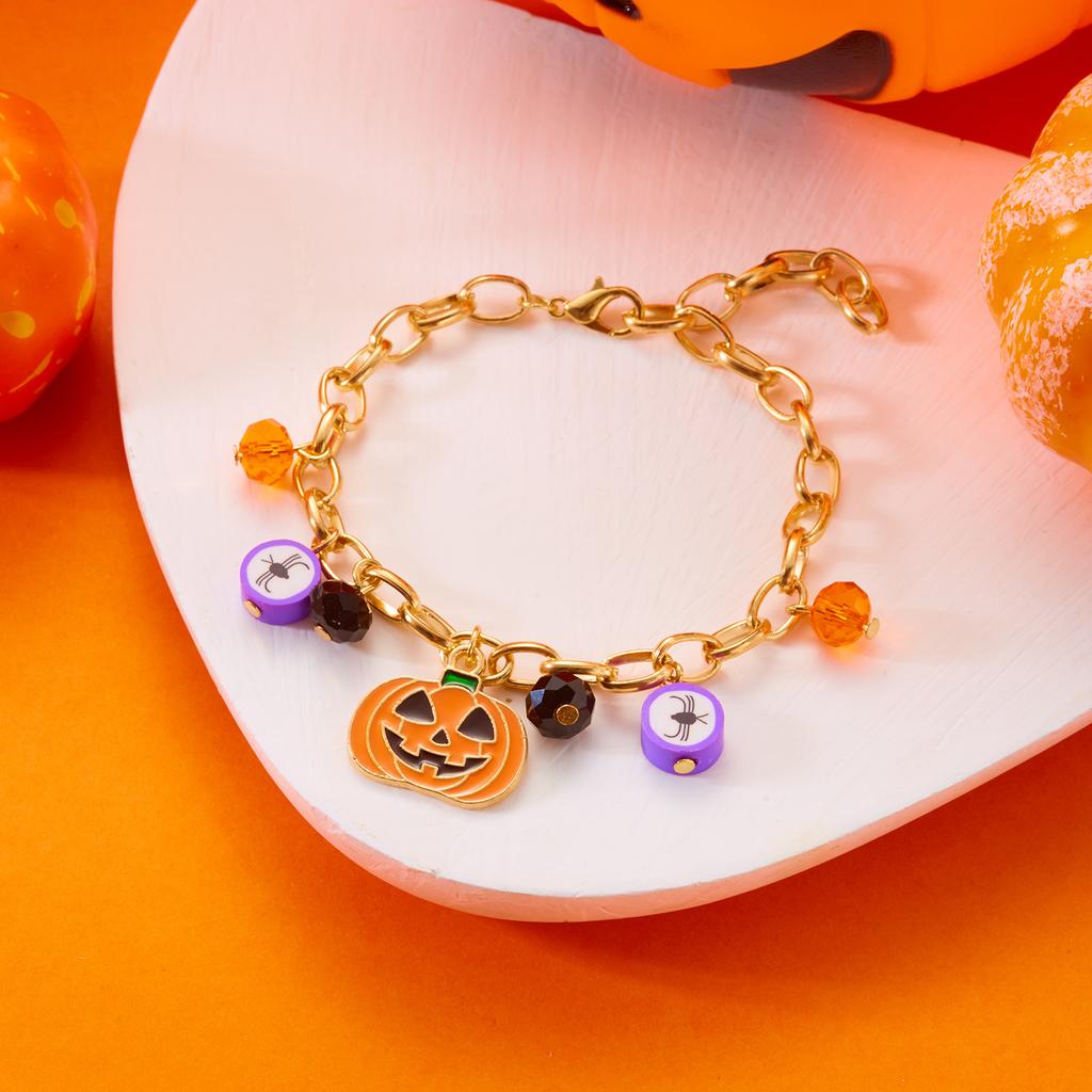 Halloween Cute Ghost Pumpkin Bat Charm Bracelet for Women Men Gold Color Metal Chain Enamel Bracelet Funny Festival Jewelry Gift