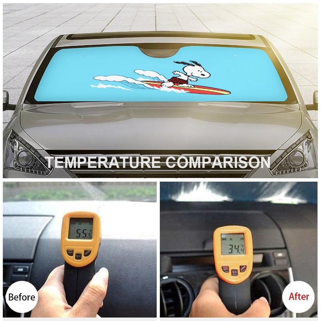 Snoopy Sunshade for Front Light Heat Suction UV Character Car 130x70cm Car, Sunshade, Blocking, Insulating, Cup, Sunshade, Protection, Foldable,