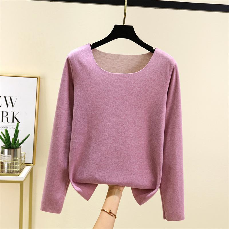 Ladies' Loose Comfortable Casual Fashionable And Warm Underwear With Seamless Round Neck And Thick Velvet Top