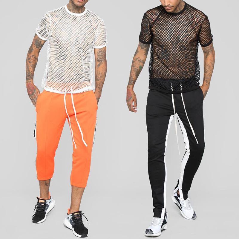 Sommer Übergröße Herren Mesh Cutout Kurzarm Top, XXS-5XL