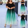 Plus Size Women O Neck Cold Shoulder Gradient Print Waist Tight Long Party Dress