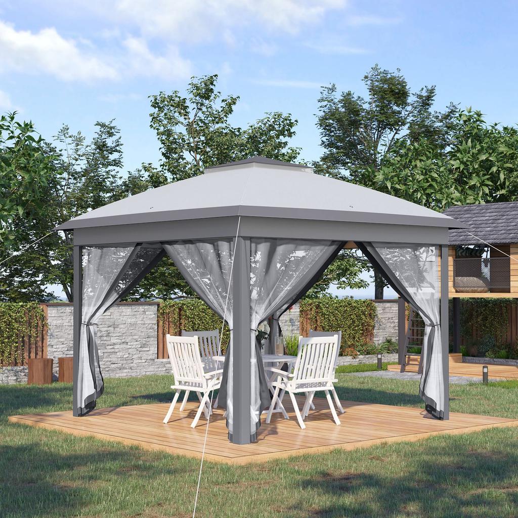3.3 X 3.3m Pop Up Gazebo, Double Roof Foldable Canopy Tent with Zipped Mesh Sidewalls, Height Adjustable and Carrying Bag