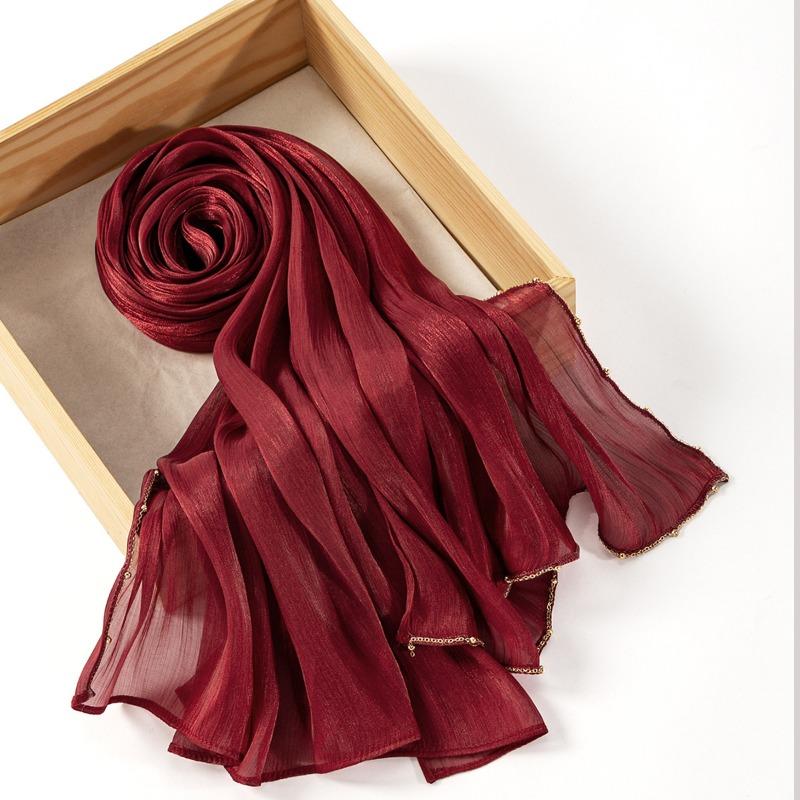 Hot-selling Popular Solid Color Chiffon Island Silk Chain Long Towel Summer Refreshing Breathable Sunscreen Ethnic Headscarf