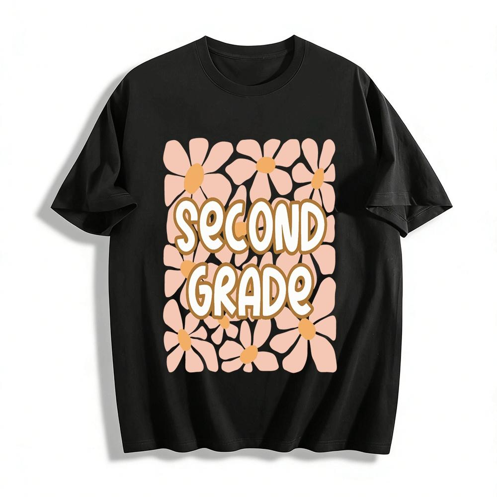

Second Grade Floral Print Casual Tshirt For Kids Adults Family Pure cotton T-shirt XXS
