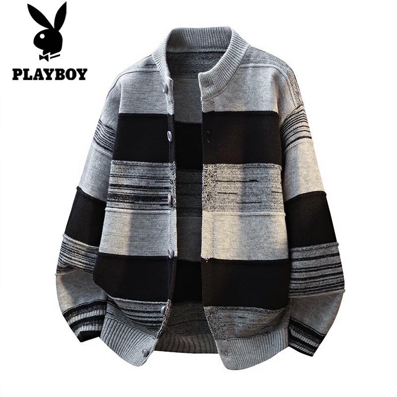 PLAYBOY Men s Striped Cardigan Sweater XL