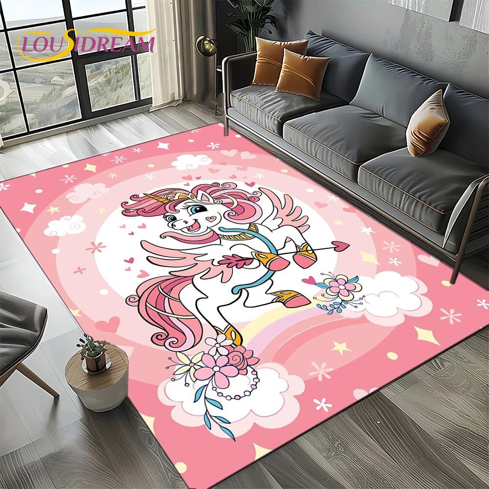 Covor Covoară Stil 27 Unicorn Desen Animat Fată Vis pentru Living Dormitor Decor Acasă Sofă, Covor Zonă Copii Covoraș de Podea Antiderapant Cadou