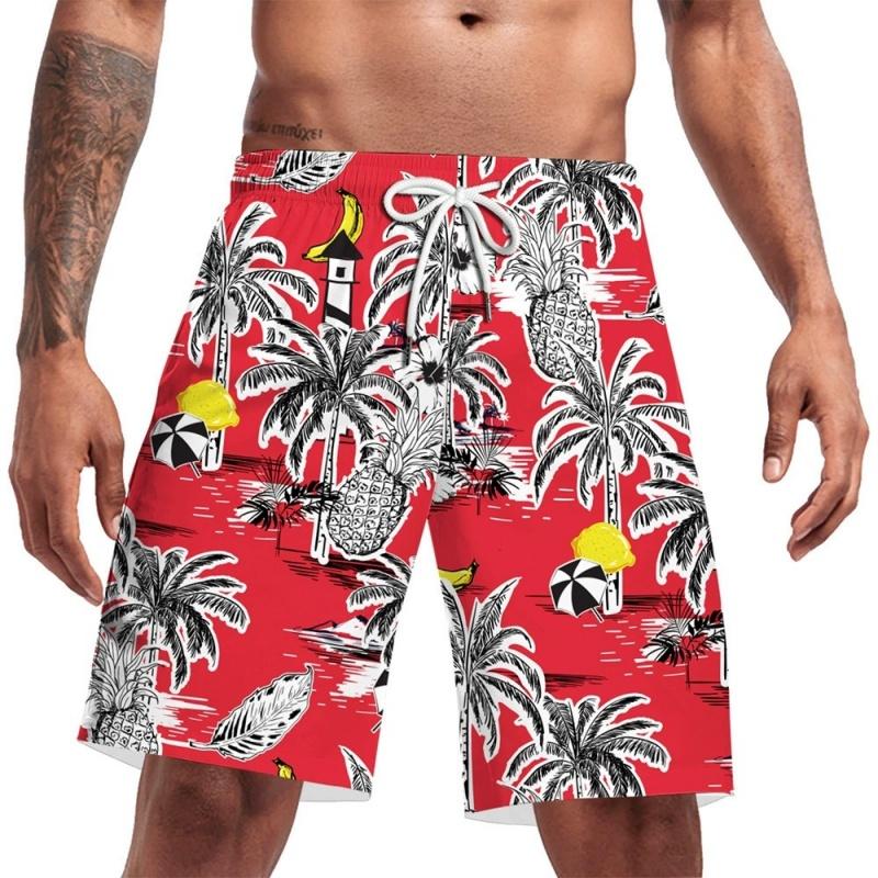 3D Printed Coconut Trees Umbrella Short Pants For Men Colorful Stripes Beach Shorts Summer Hawaiian Board Shorts Swim Trunks