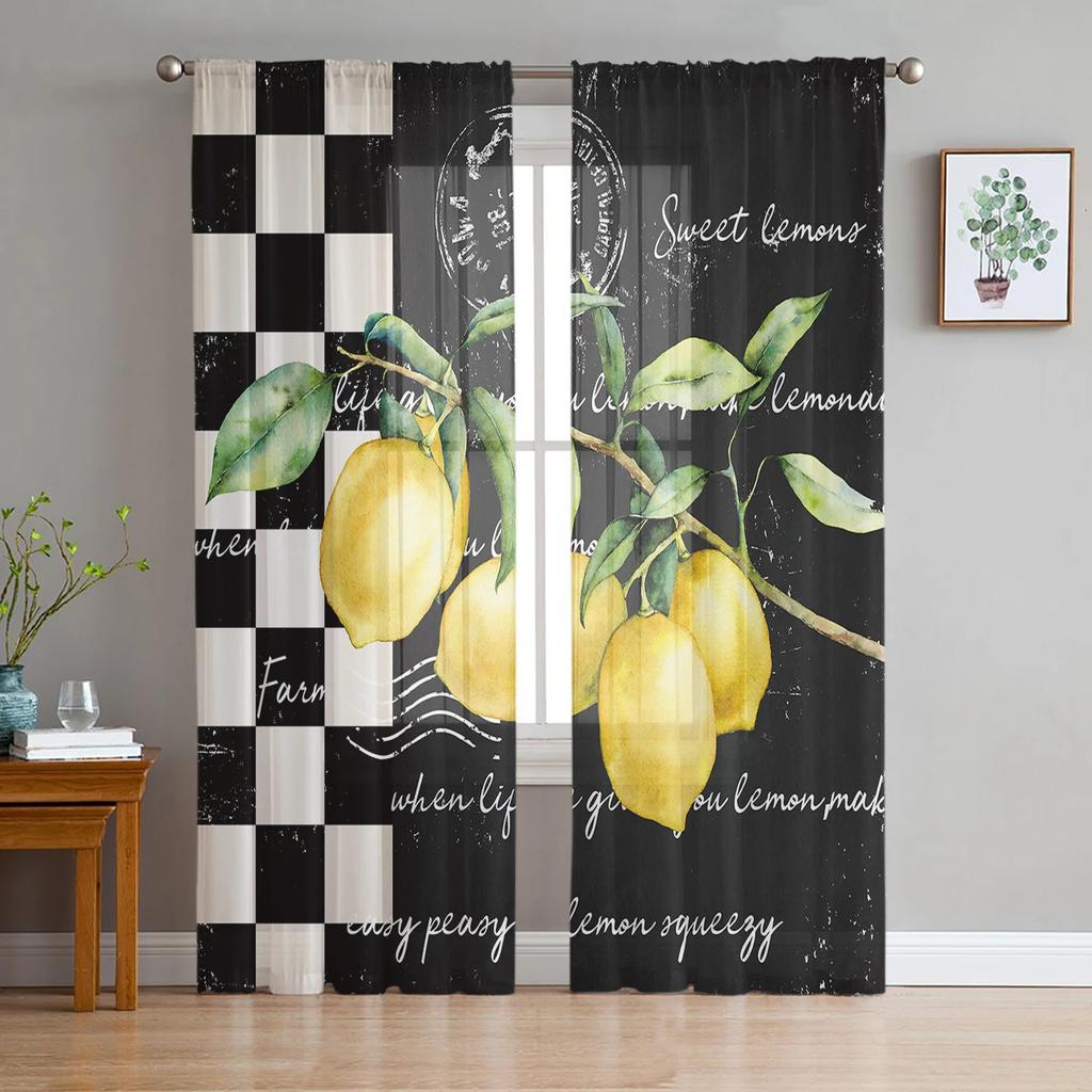 Summer Lemon Leaves Flowers Sheer Drapes ideal for Bedroom Space Living Room Decoration Window Opening Drape Kitchen Area Tulle Voile Organza Drapes