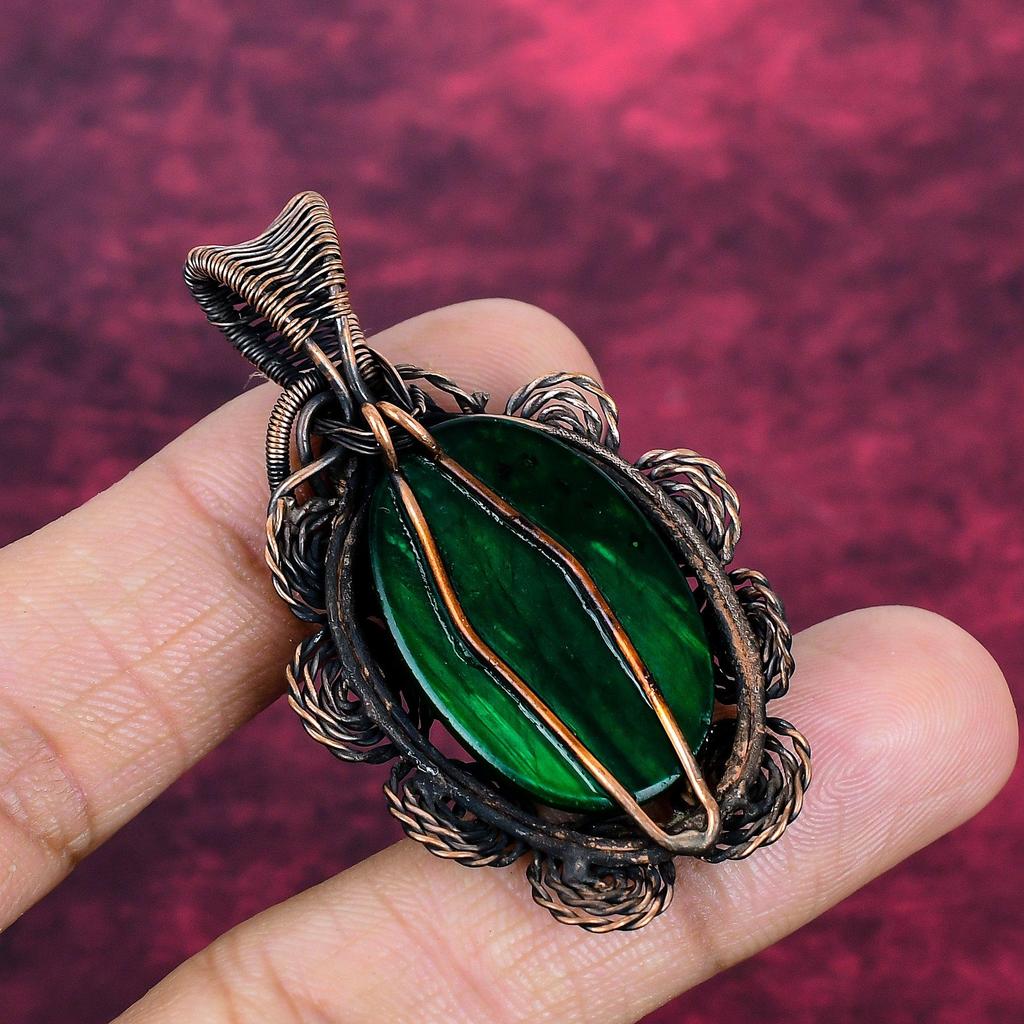 Green Fire Labradorite Pendant Flower Jewelry Copper Wire Wrap Gemstone Pendant