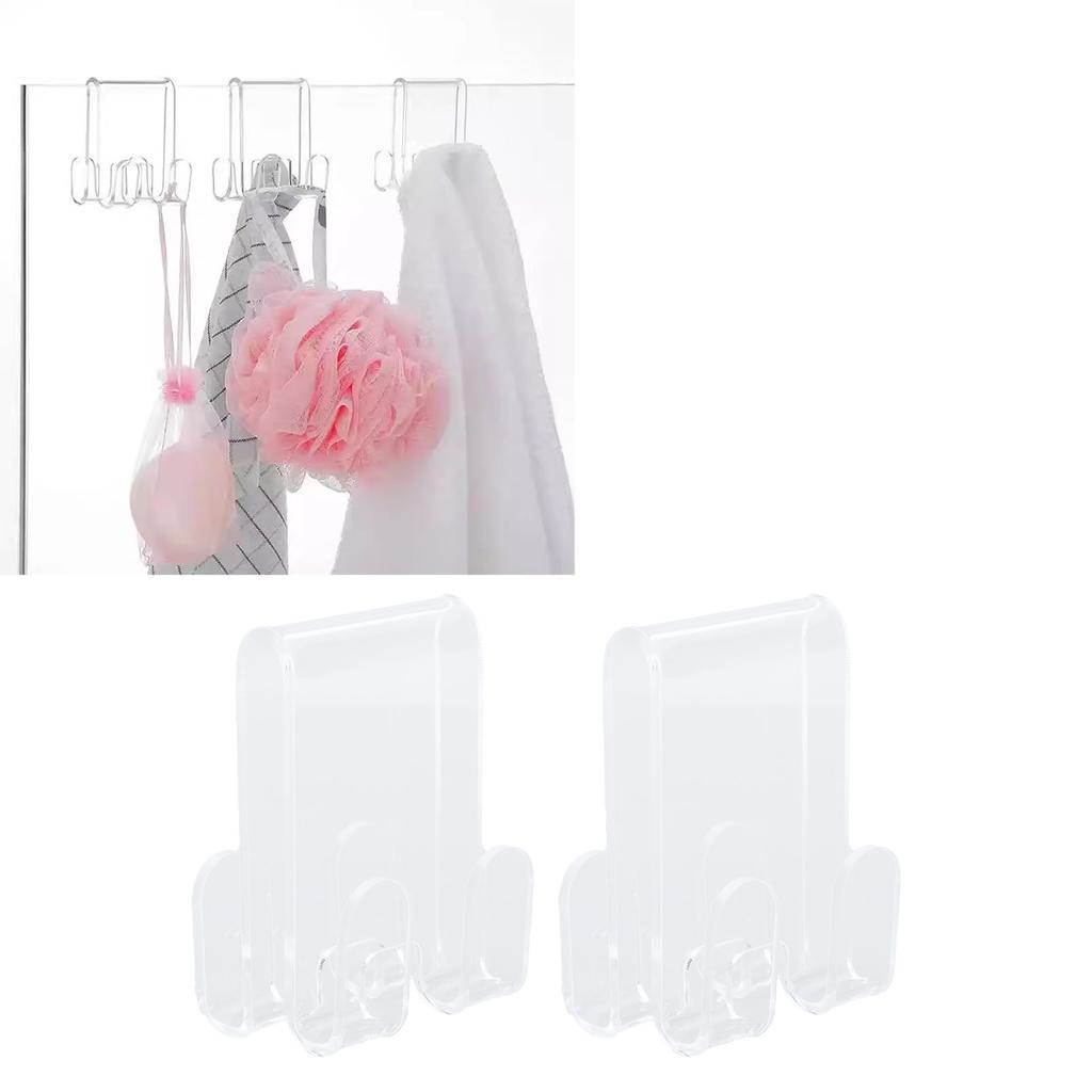 2PCS Shower Frameless Glass Door Hook Acrylic Multifunctional Double Sided Over Door Hanger for Bath