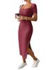 Summer Square Neck, Hip-Hugging Mid-Length Skirt, Short-Sleeved, Versatile Knitted Slit Dress