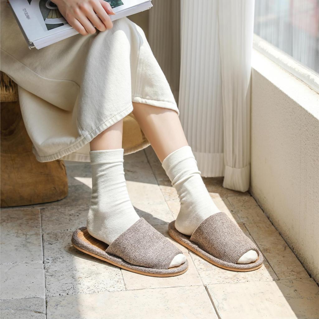 KUROO Bamboo Indoor Outer and Sizes Slippers, Cool, Non-Steamy, Quiet, Wear, Spring/Summer, Stitching, Women's Men's, Blue, 22.5cm-29.0cm