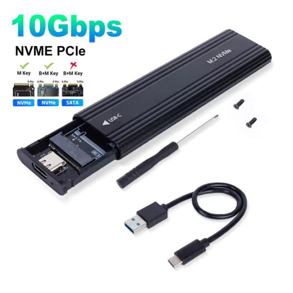 NVME M.2 Solid State Drive External Enclosure 2230/2242/2260/2280 M.2 To USB C 10Gbps SSD Aluminum Case Type A+C for M/M+B Key