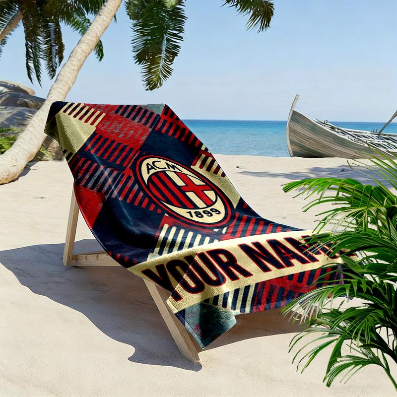 Custom Name Ac Milan Print Beach Towel, Large Soft Quick Dry Towel for Beach Camping Swimming