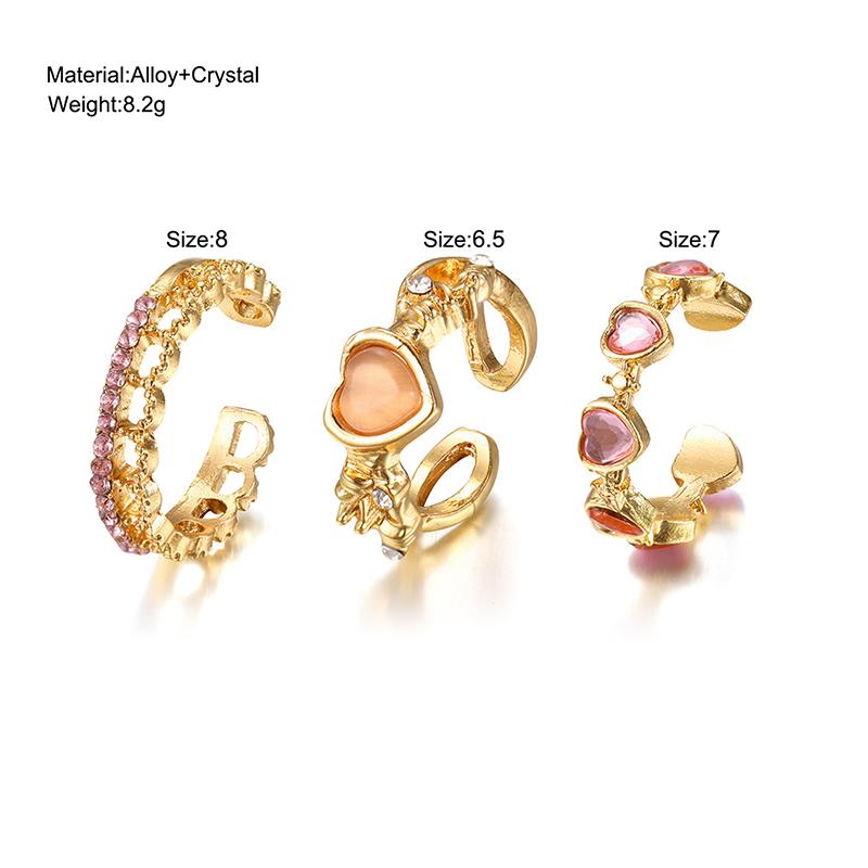 Vintage Y2K Pink Heart Zircon Bowknot Ring For Women Boho Kpop Sweet Girls Open Finger Rings Party Gift Jewelry