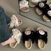Cartoon cute casual flat-bottomed fluffy shoes women's autumn and winter suede versatile antenna baby one-word thick-soled cotton slippers