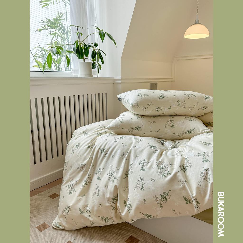 BUKAROOM Cotton Duvet Cover Set Includes Duvet Fitted and Stylish Floral Double Zipper and Fabric Wrapping Duvet Cover 100% (Single, 3-Piece Set) -