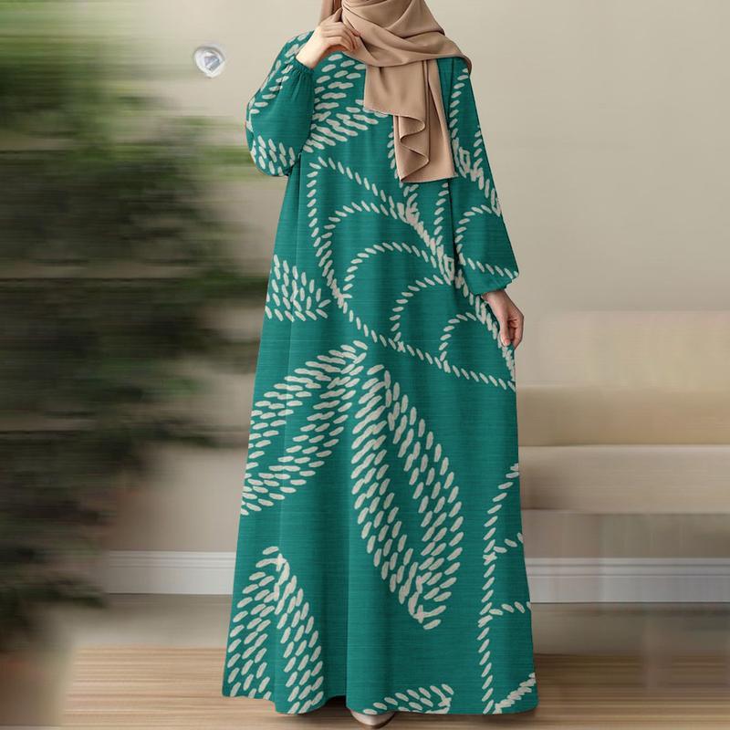 Muslim Summer Robe, Lightweight and Breathable, Versatile for Vacation and Daily Life, Simple and Elegant, Green Leaf Pattern