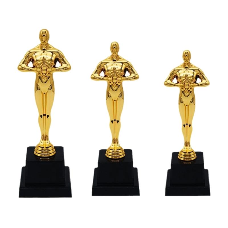 19cm/22cm/24cm Height Trophies Replicas Plastic Construction Golden Plated Award Statue For School Event And Decorations