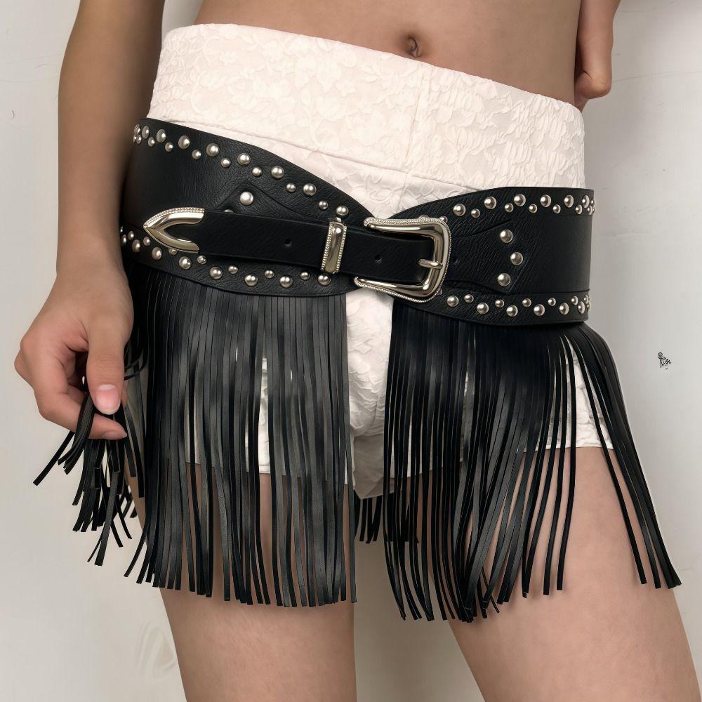 Punk Style Skirt Decoration Spicy Girl Pu Tassel Waistbands Simple Rrivet Belt  Daily