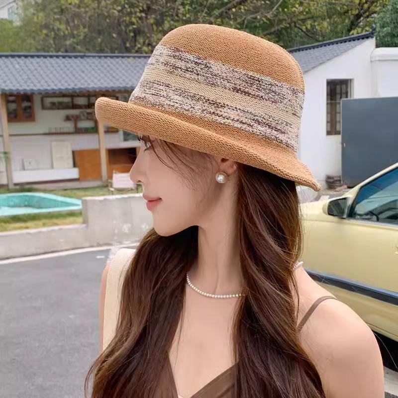 Curled Sun Hat Children's Summer Elegant Top Hat Outdoor Breathable Versatile Straw Hat Show Face Small Bucket Hat