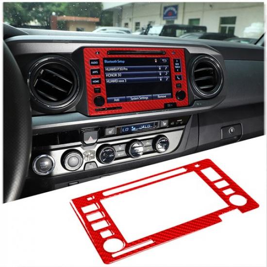 Red Carbon Fiber Navigation Screen Panel Sticker Trim For Toyota Tacoma 2016-18