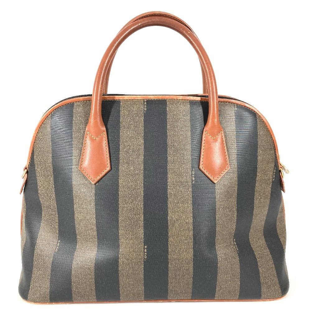 FENDI vintage Pecan logo Bag Hand Bag Tote Bag PVC/Leather khaki/Brown