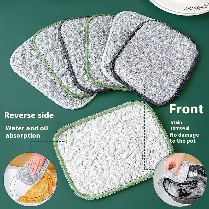 2Pcs Double-Side Reusable Washcloth Wiping Rag Steel Wire Washin Cloth Microfiber Dishcloth Non-Stick Oil Kitchen Cleaning Cloth