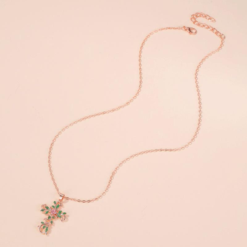 Carlisle Leaf Necklace & Cross Pendant Rhinestone Choker