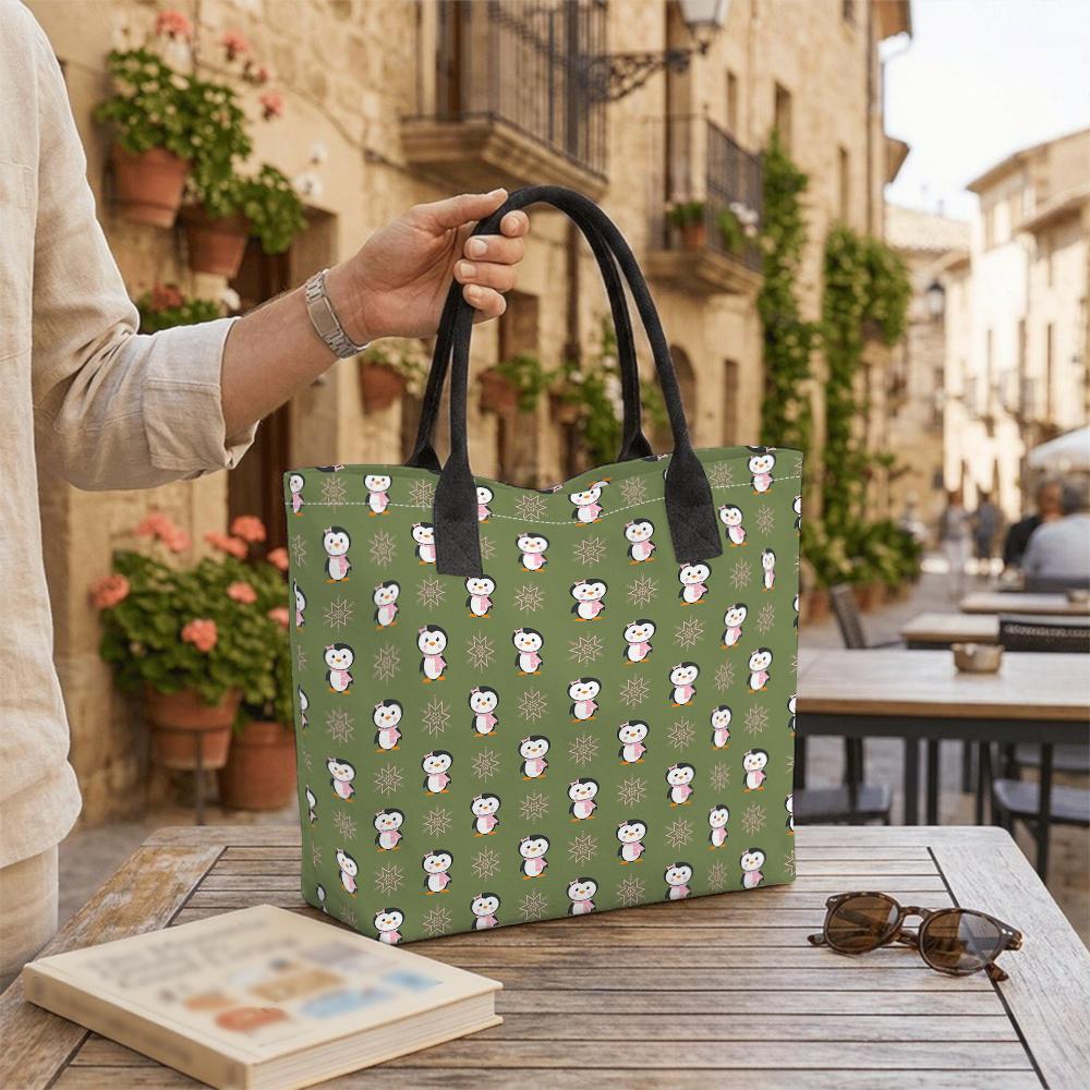 Cute Penguin Print Tote Bag Large Capacity Casual Daily Use Shopper Bag for Women