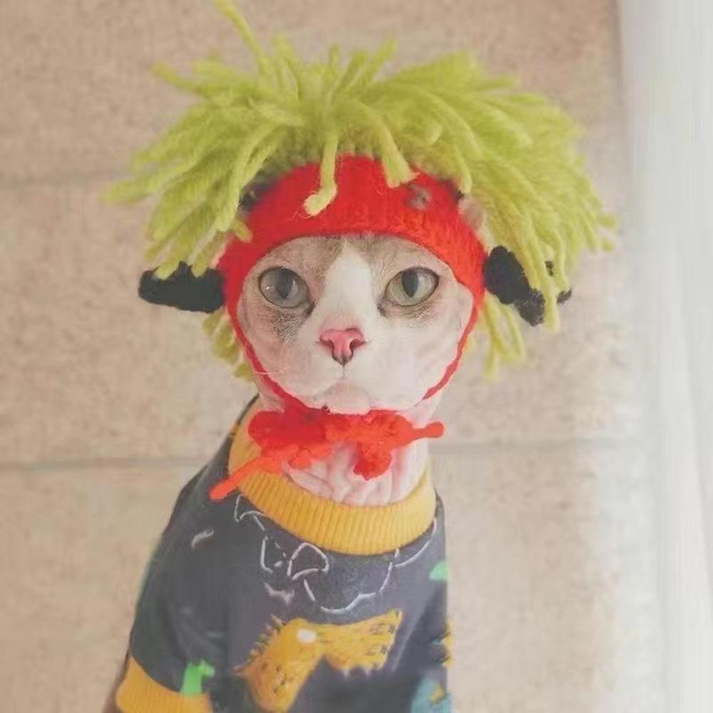 

Elastic Pet Hat Knitted Pet Accessories Cute Cat Cap Hairless Cats M красный