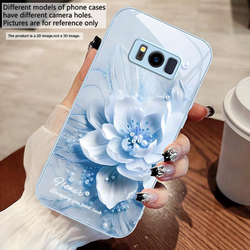 Blooming Blue Flowers For Samsung S25 S25 Edge S25Ultra S8 9 S10 20 U Ltra S21 Pro 22 Plus S23 FE S24 Ultra Glass Phone Case