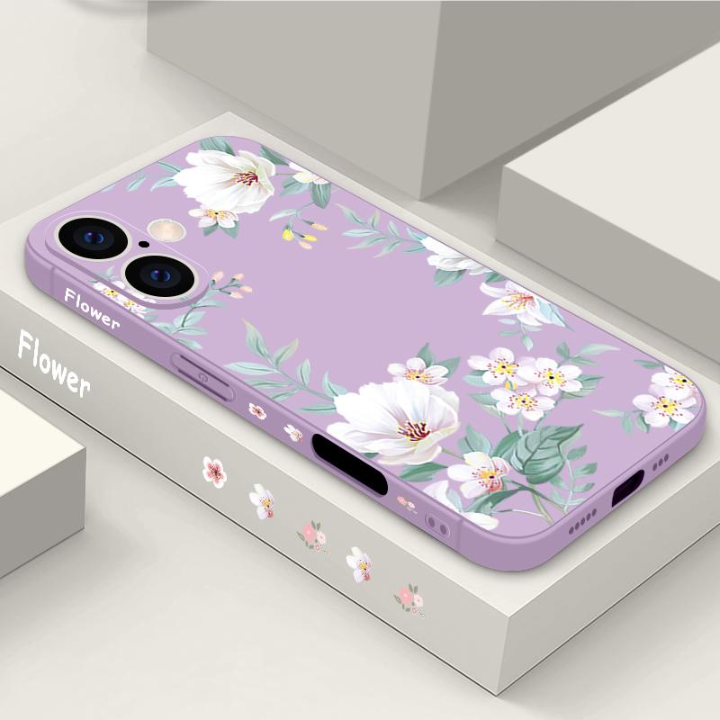 

Простой цветочный узор противоударный мягкий чехол для iPhone 16 Pro Max 15 14 Pro 13 12 Mini 11 XS XR 8 7 ремешок TPU защита объектива тонкий матовый чехол для телефона iPhone 8 / 7 фиолетовый