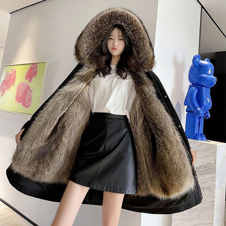 New Pie Overcome Female Mink Hair Thickened Liner Fur Large Size Jacket Detachable Pie Overcome Coat Medium and Long