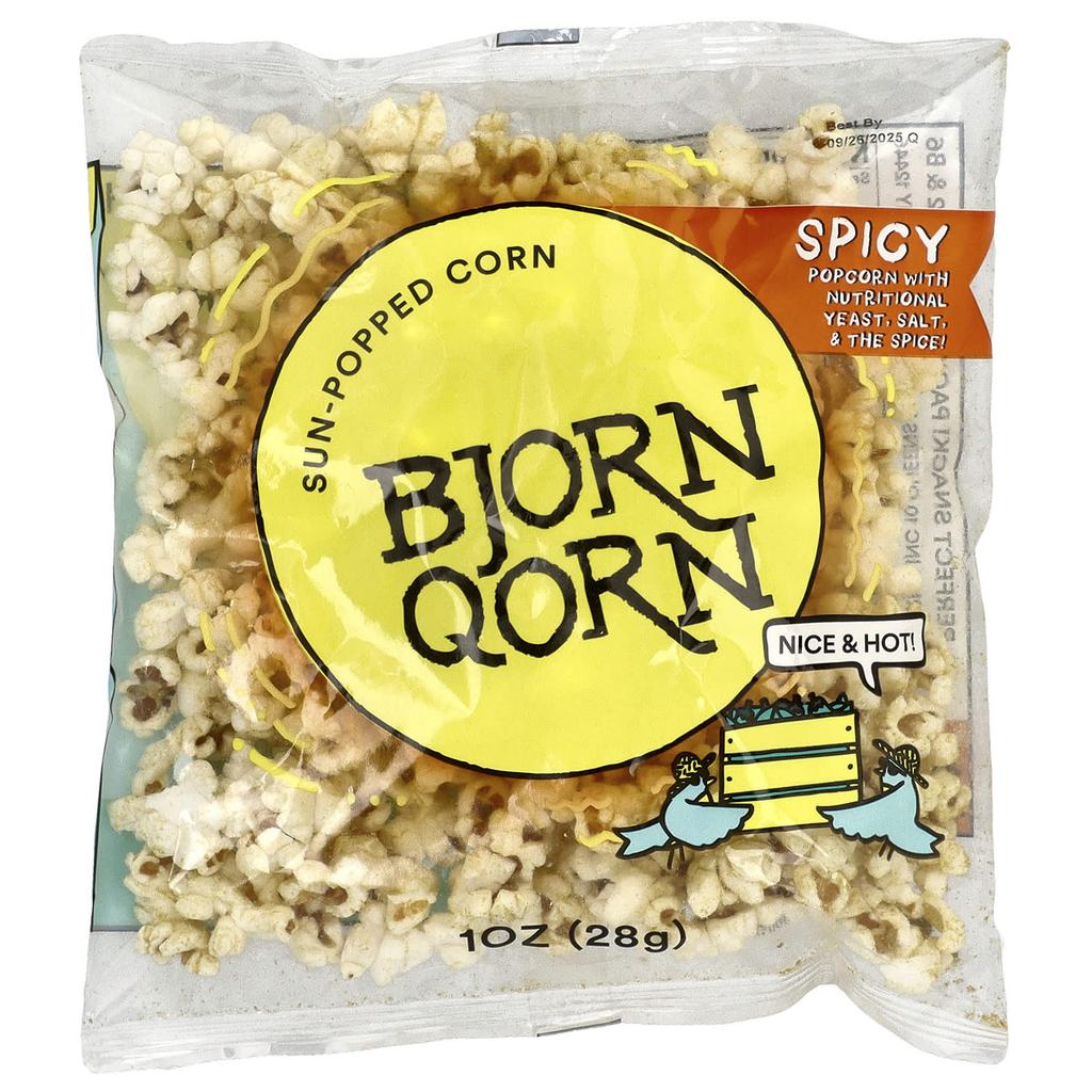 BjornQorn, Sun Popcorn, Spicy, 28g (1oz)