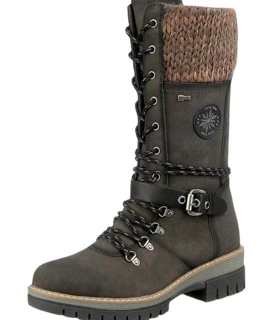 European and American Knight Boots European and American Women's Front Lace-up Winter Mid-tube Square Heel Round Head Sewn Martin Boots
