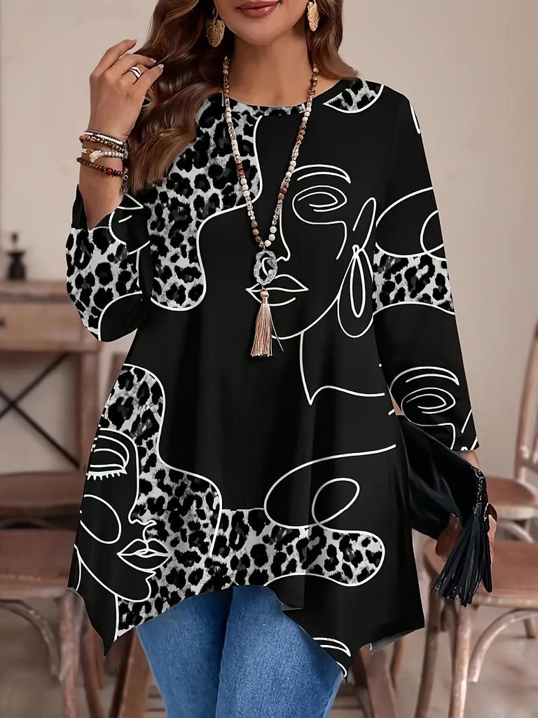 2026 Europäischer Bestseller Damen Freizeit Print Rundhals Langarm Mode Oberteil