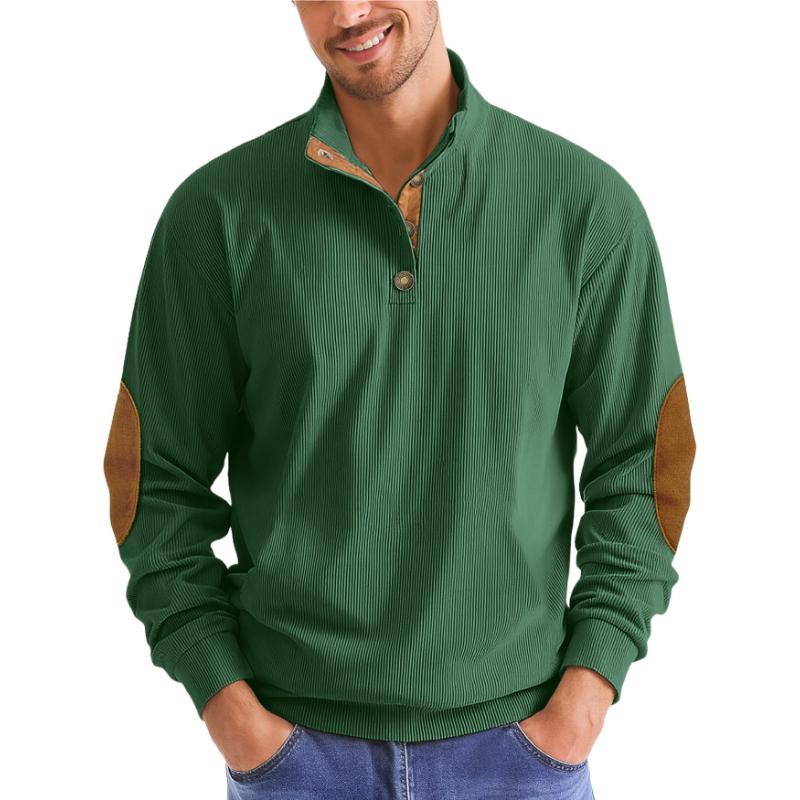 Men's Corduroy Sweatshirt Long Sleeve Pullover Quarter Button Up Collar Fall Casual Sweat Shirts Turtleneck Pullover Henley Mock Neck Tops for Men