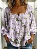 New Xiyin Summer T-Shirt Women's Printed Square Neck Button Bubble Sleeve Women's Top Women's