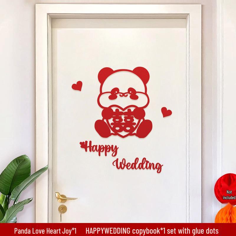 Double Happiness Cartoon Bride Wedding Door Decoration Set Creative Door Decoration (with Installation Tools)