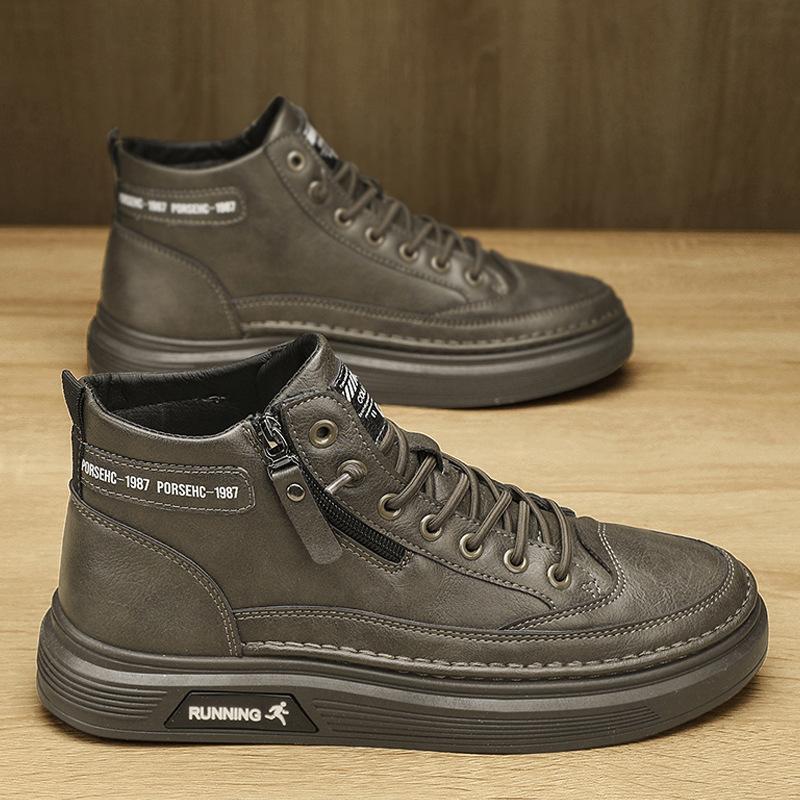 High board men's shoes spring British style casual leather shoes men's solid color business casual new elastic band versatile board shoes