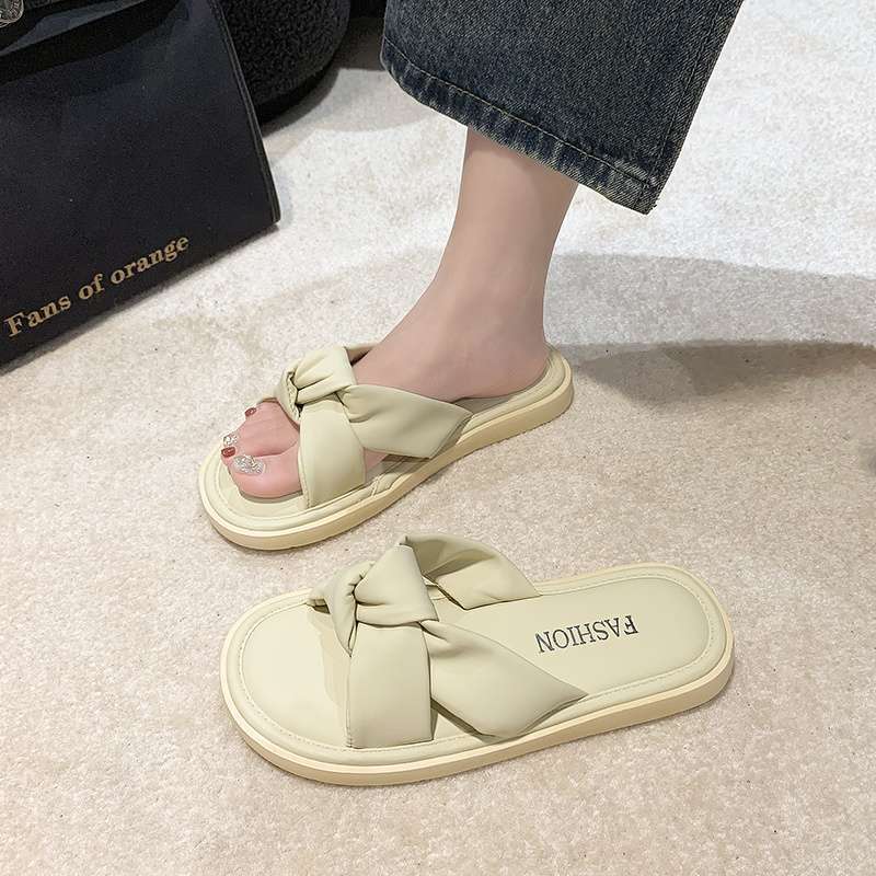 2025 Summer New Cool Slippers Women's Outerwear Ins Casual Versatile Soft Leather Soft Bottom with Skirt Non-slip Bath Room